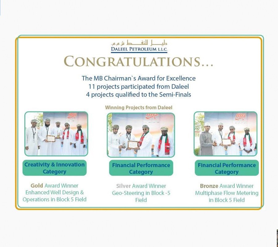 Daleel Petroleum grants three winning projects in MB Chairman Award of Excellence competition Daleel Petroleum grants three winning projects in MB Chairman Award of Excellence competition